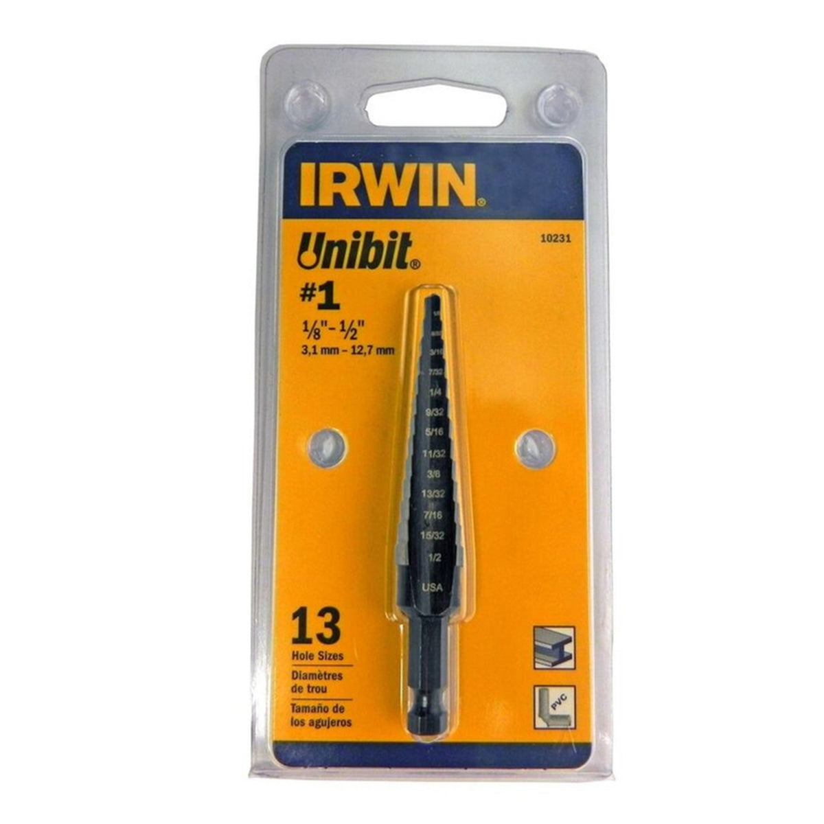 Irwin - 10231 - Unibit 1/8 to 1/2 in. x 6 in. L High Speed Steel Step Drill Bit 1/pc.