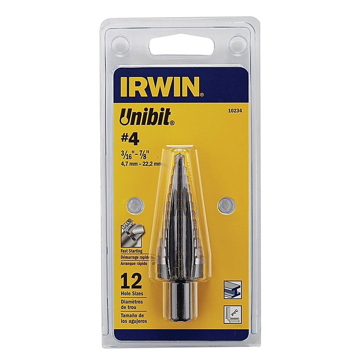 Irwin - 10234 - Unibit 3/16 to 7/8 in. x 6 in. L High Speed Steel Step Drill Bit 1/pc.