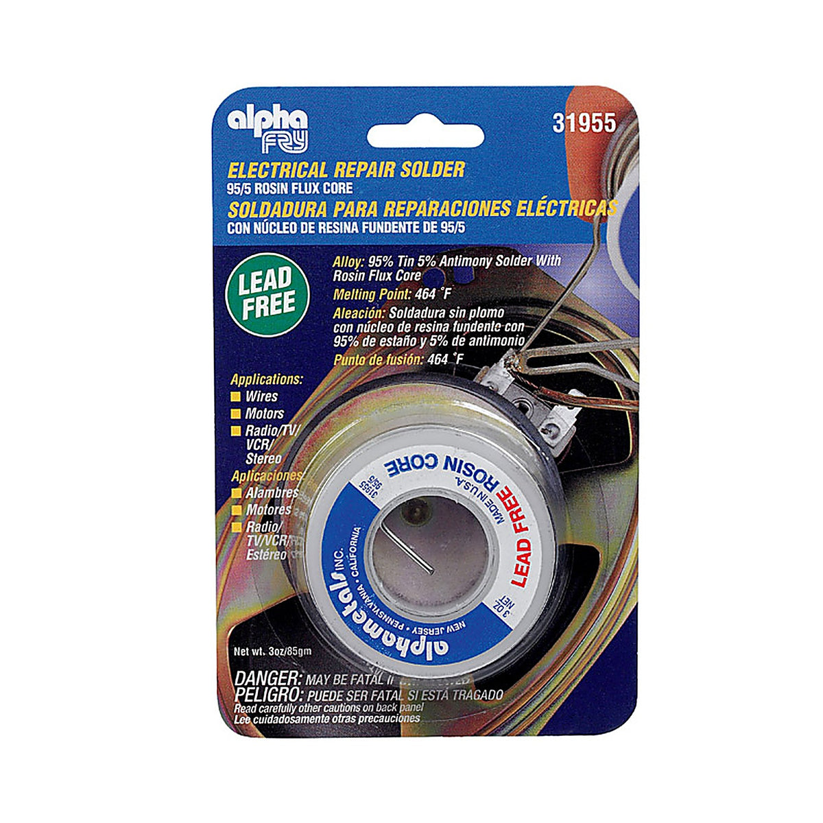Alpha Fry - 31955 - 3 oz Lead-Free Rosin Core Solder Wire 0.06 in. D Tin/Antimony 95/5 1 pc