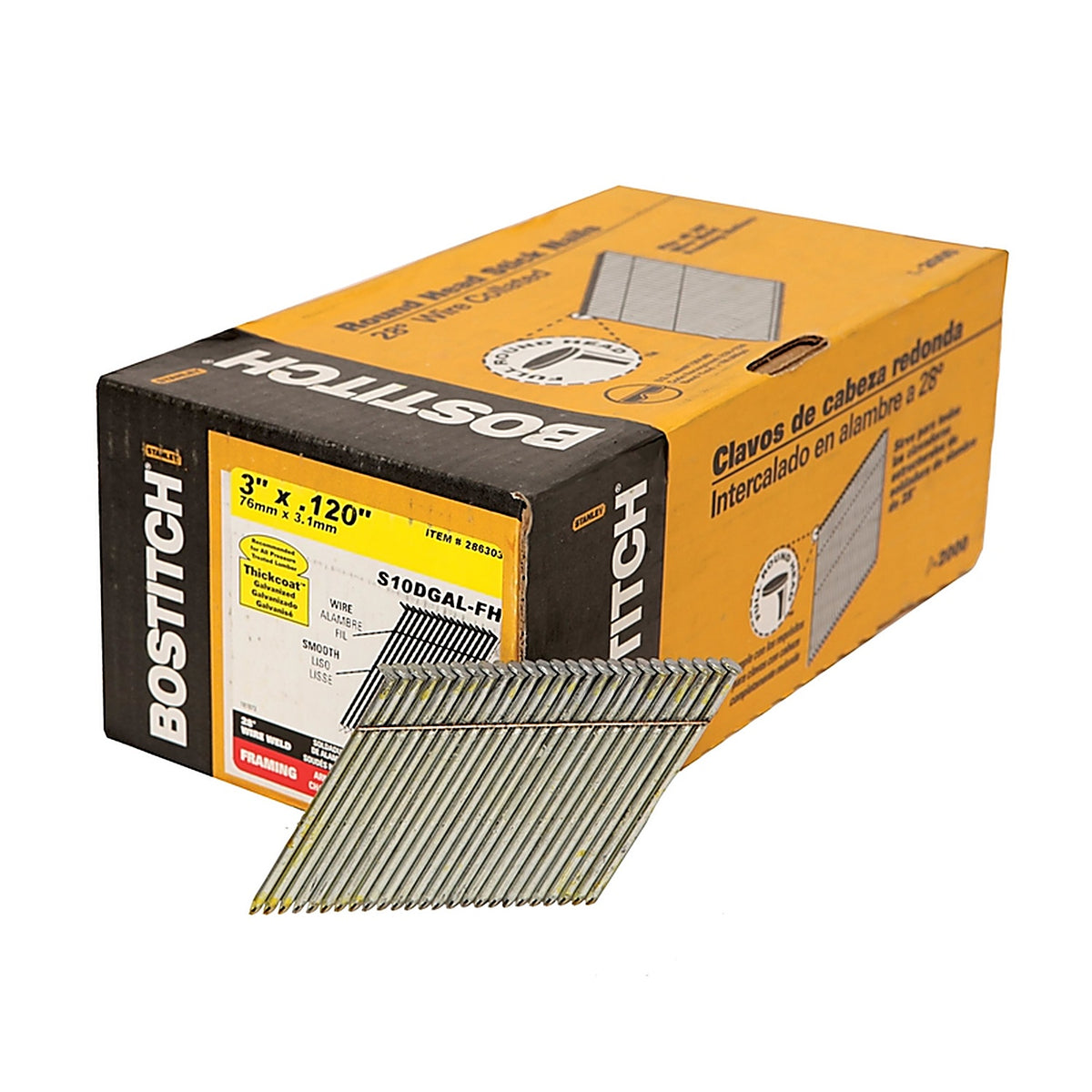 Bostitch - S10DGAL-FH - 3 in. L X 11 Ga. Angled Strip Galvanized Framing Nails 28 deg 2000 pk
