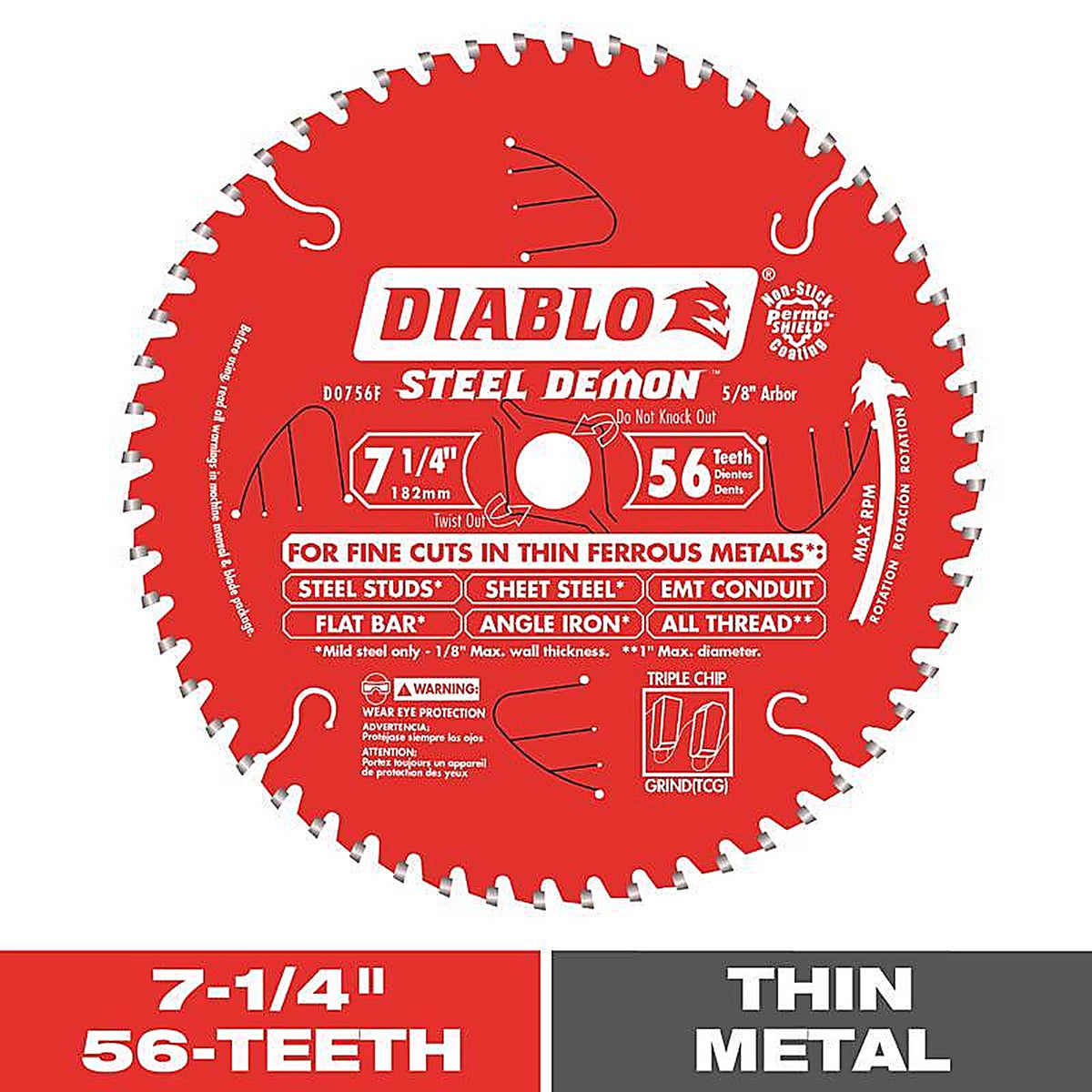 Diablo - D0756F - Steel Demon 7-1/4 in. D X 5/8 in. TiCo Hi-Density Carbide Circular Saw Blade 56 teeth 1 pk