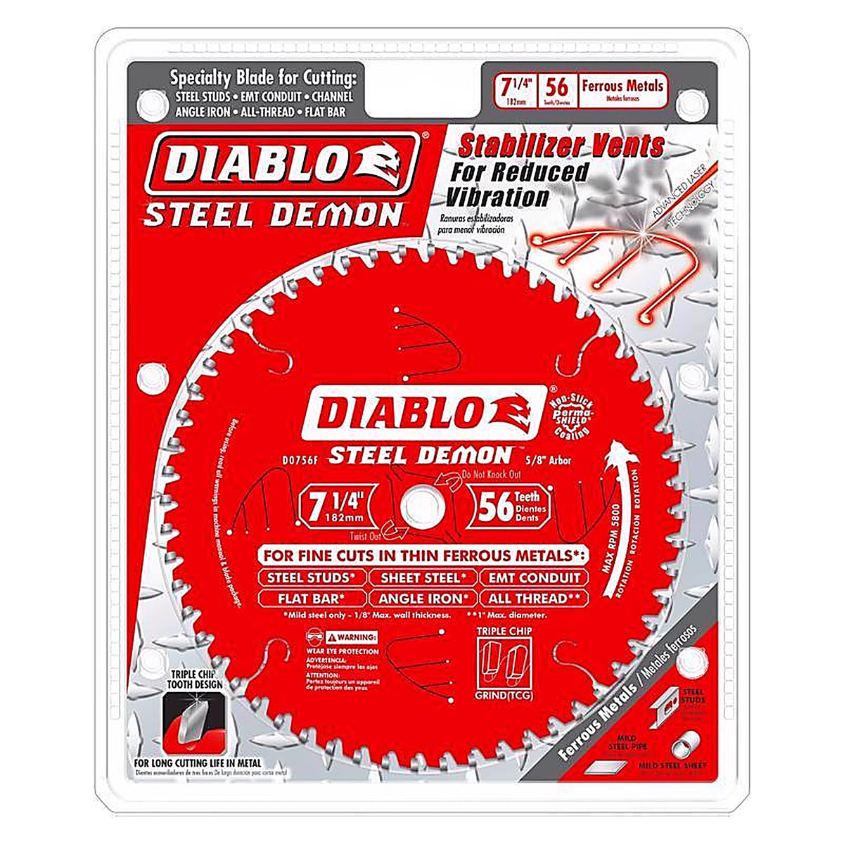 Diablo - D0756F - Steel Demon 7-1/4 in. D X 5/8 in. TiCo Hi-Density Carbide Circular Saw Blade 56 teeth 1 pk