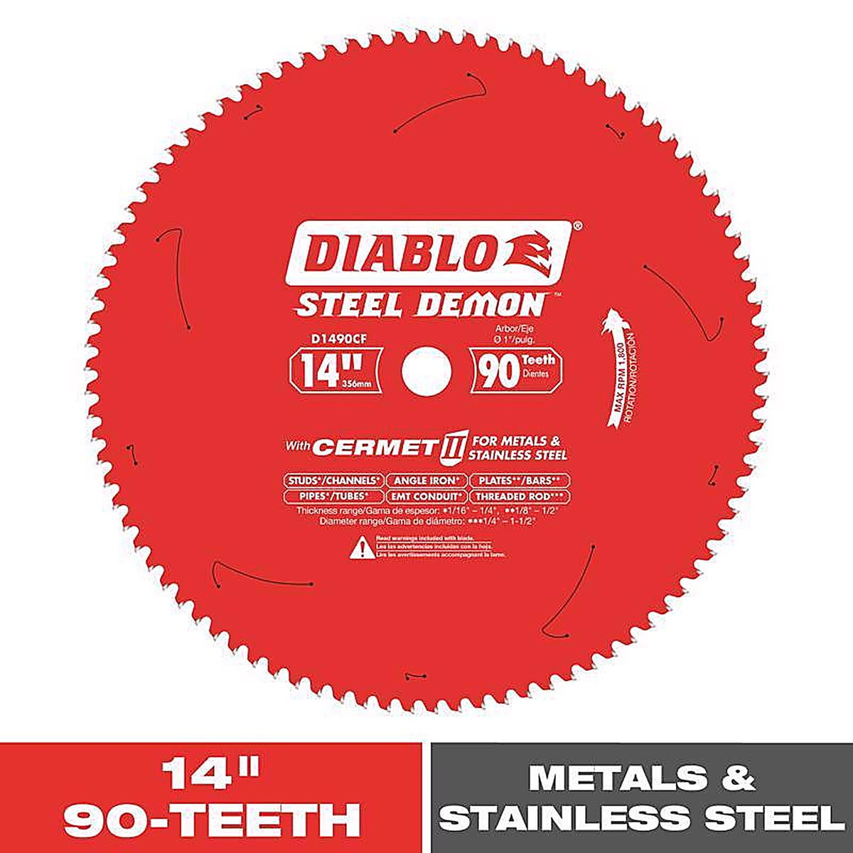 Diablo - D1490CF - Steel Demon 14 in. D X 1 in. Cermet Cermet Metal Saw Blade 90 teeth 1 pk