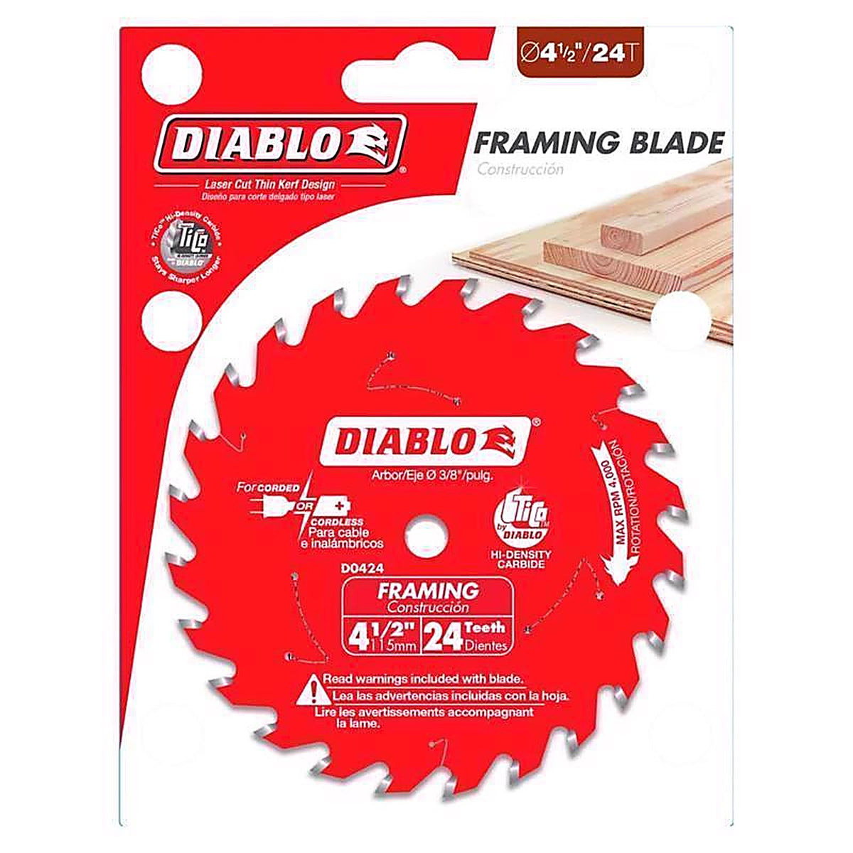 Diablo - D0424X - 4-1/2 in. D X 3/8 in. S Carbide Framing Saw Blade 24 teeth 1 pk