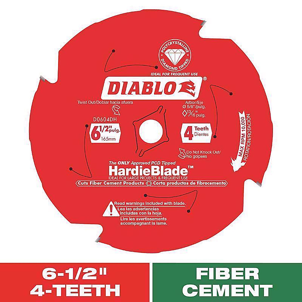 Diablo - D0604DH - HardieBlade 6-1/2 in. D X 5/8 in. S PCD Fiber Cement Blade 4 teeth 1 pk