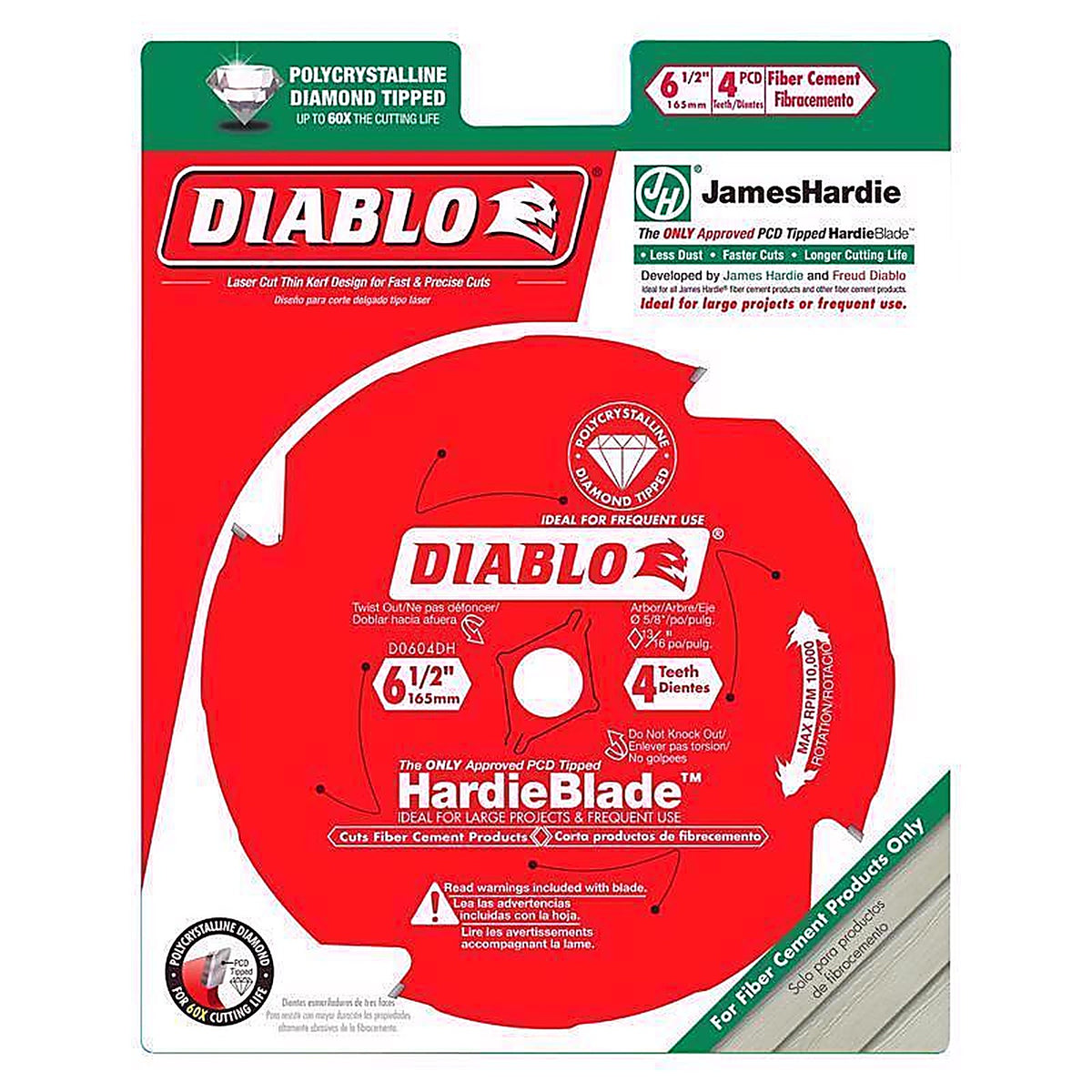 Diablo - D0604DH - HardieBlade 6-1/2 in. D X 5/8 in. S PCD Fiber Cement Blade 4 teeth 1 pk