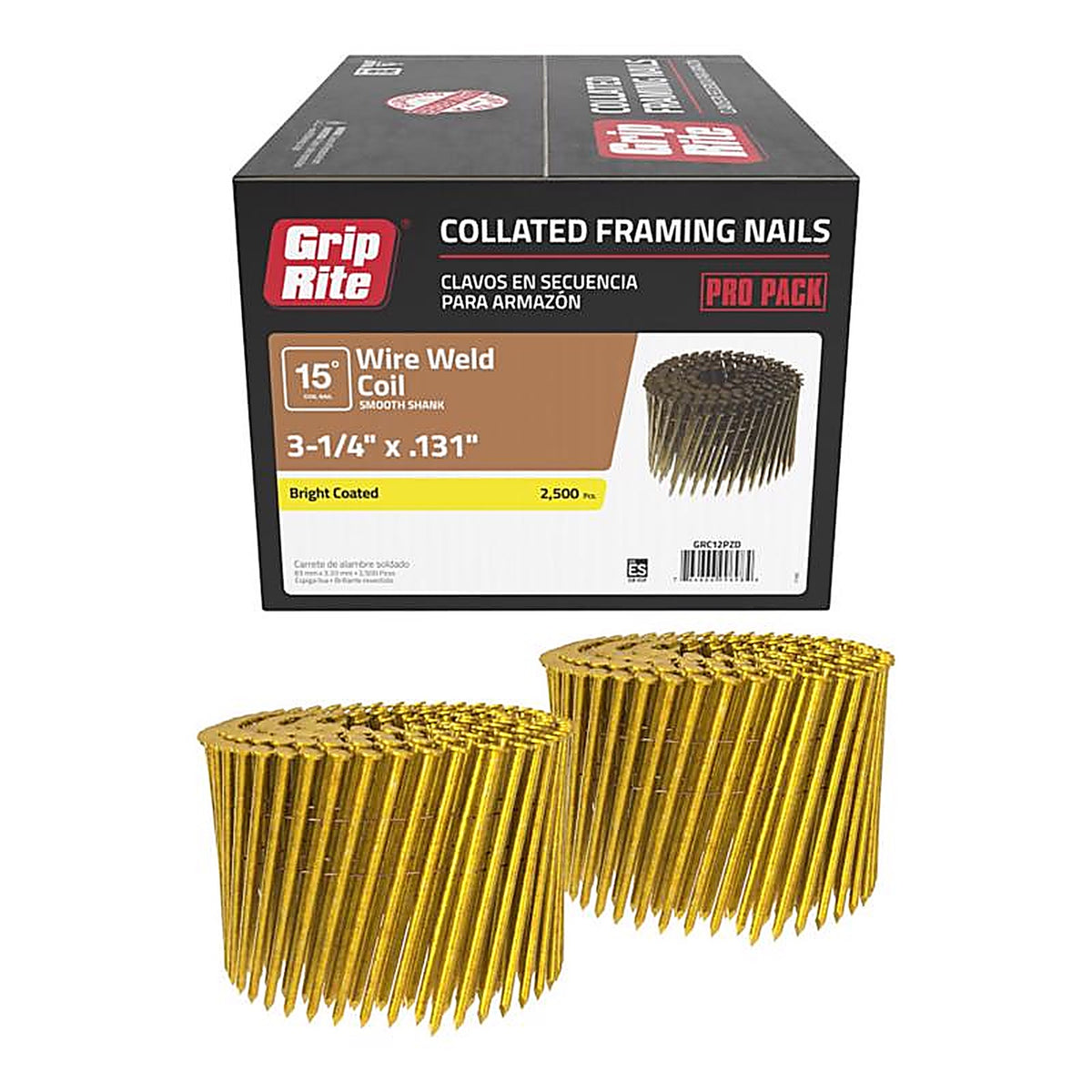 Grip-Rite - GRC12PZD - 3-1/4 in. 11 Ga. Angled Strip Framing Nails 15 deg. Smooth Shank - 2500/Pack