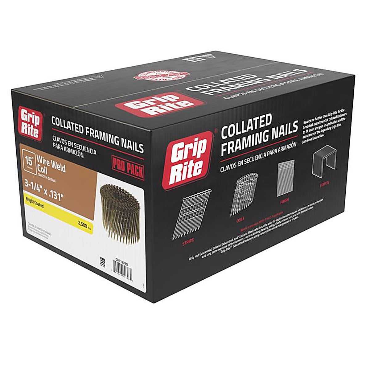 Grip-Rite - GRC12PZD - 3-1/4 in. 11 Ga. Angled Strip Framing Nails 15 deg. Smooth Shank - 2500/Pack
