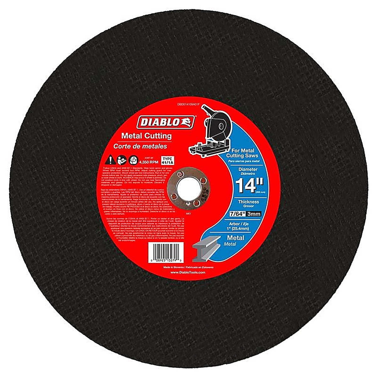 Diablo - DBD014109A01F - 14 in. D X 7/64 in. thick T X 1 in. S Metal Cut-Off Disc 1 pc