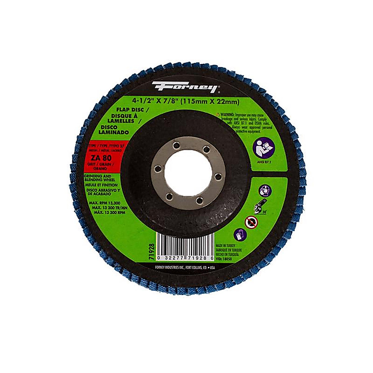 Forney - 71928 - 4-1/2 in. D X 7/8 in. S Zirconia Flap Disc 80 Grit 1 pc