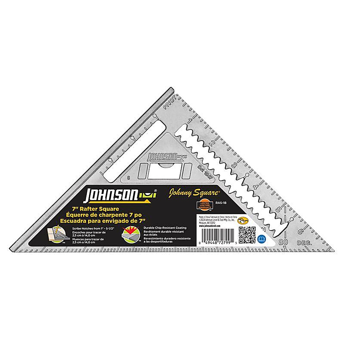 Johnson - RAS-1B - Johnny Square 7 in. L Aluminum Professional Rafter Square
