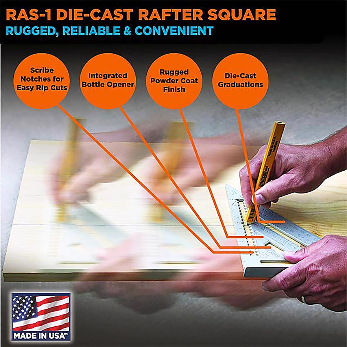 Johnson - RAS-1B - Johnny Square 7 in. L Aluminum Professional Rafter Square