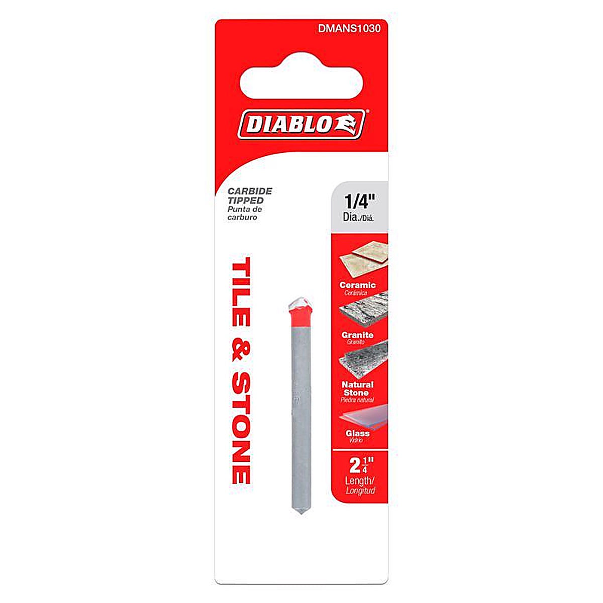 Diablo - DMANS1030 - 1/4 in. S X 2-1/4 in. L Carbide Tipped Tile and Stone Drill Bit 1 pk