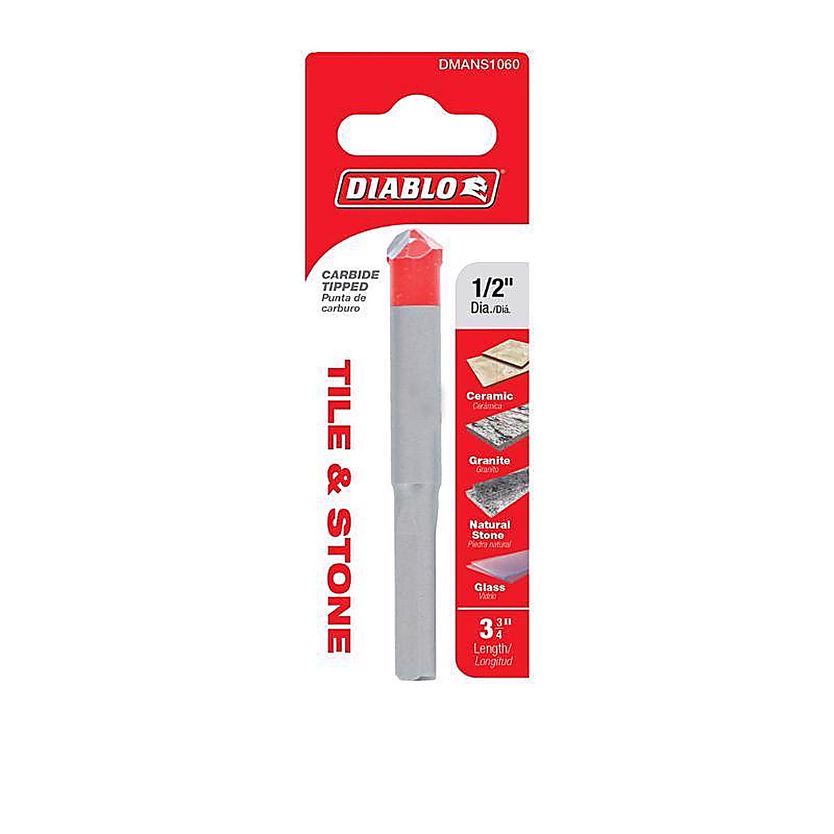 Diablo - DMANS1060 - 1/2 in. S X 3-3/4 in. L Carbide Tipped Tile and Stone Drill Bit 1 pk