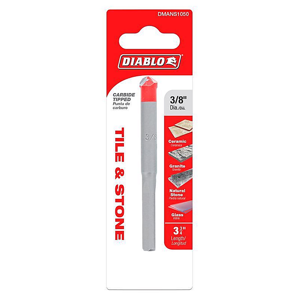 Diablo - DMANS1050 - 3/8 in. S X 3-3/4 in. L Carbide Tipped Tile and Stone Drill Bit 1 pk