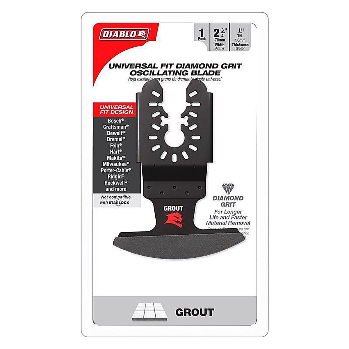 Diablo - DOU16DGX - 2-3/4 in. X 2-3/4 in. W Diamond Grit Oscillating Blade Grout 1 pk
