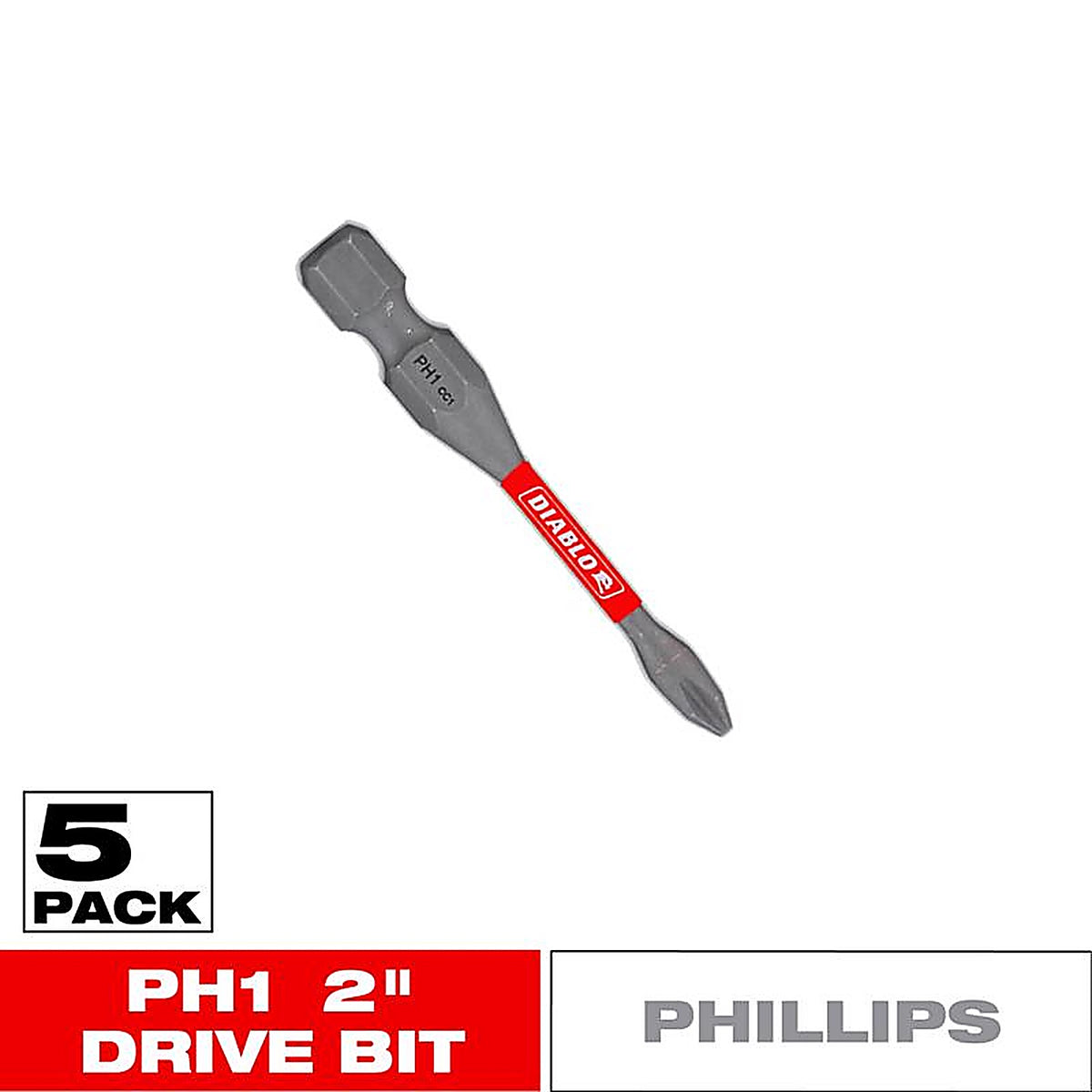 Diablo - DPH12P5 - Phillips #1 X 2 in. L Driver Bit Black Oxide 5 pk
