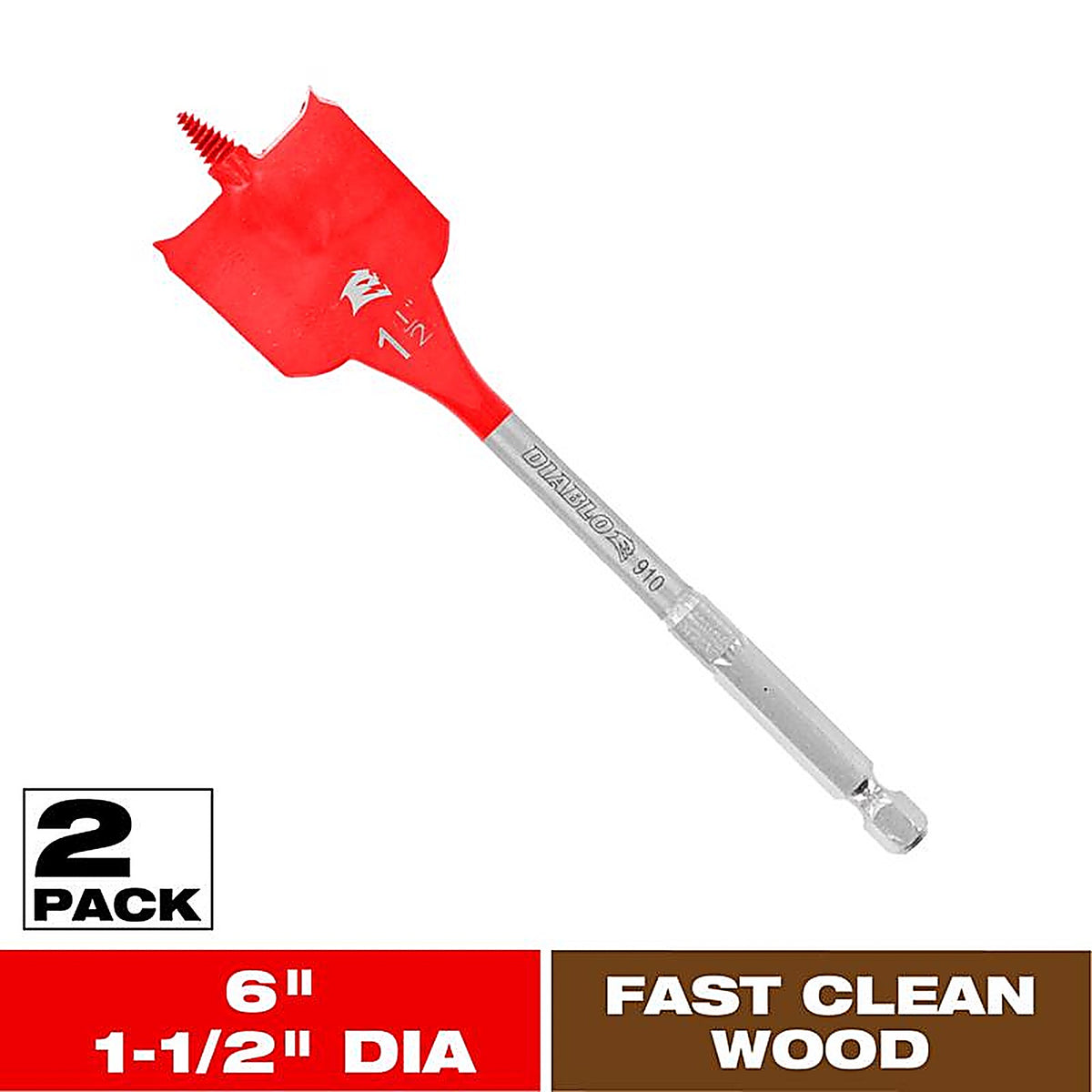 Diablo - DSP2170-P2 - 1-1/2 in. X 6 in. L High Carbon Steel Clean Wood Spade Bit Hex Shank 2 pk