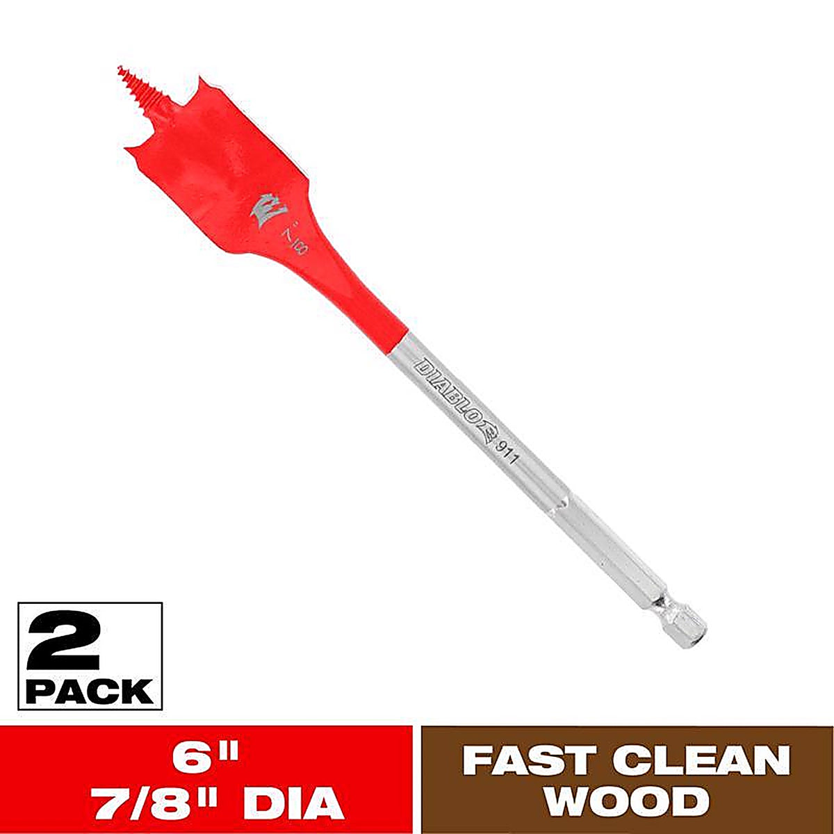Diablo - DSP2110-P2 - 7/8 in. X 6 in. L High Speed Steel Clean Wood Spade Bit Hex Shank 2 pk