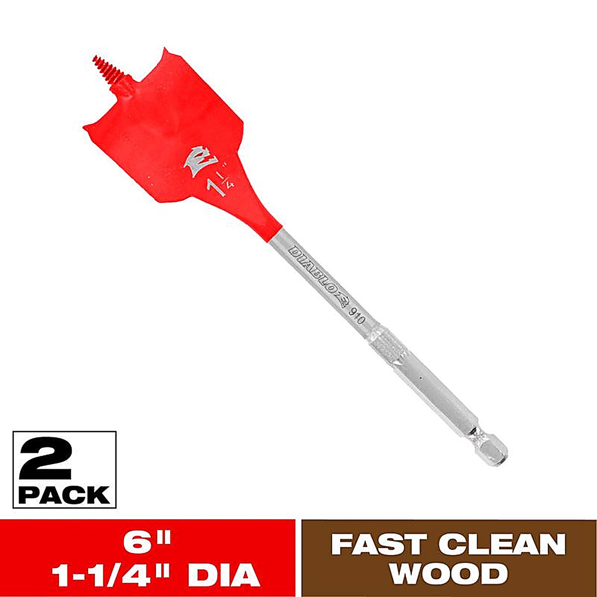 Diablo - DSP2150-P2 - 1-1/4 in. X 6 in. L High Speed Steel Clean Wood Spade Bit Hex Shank 2 pk
