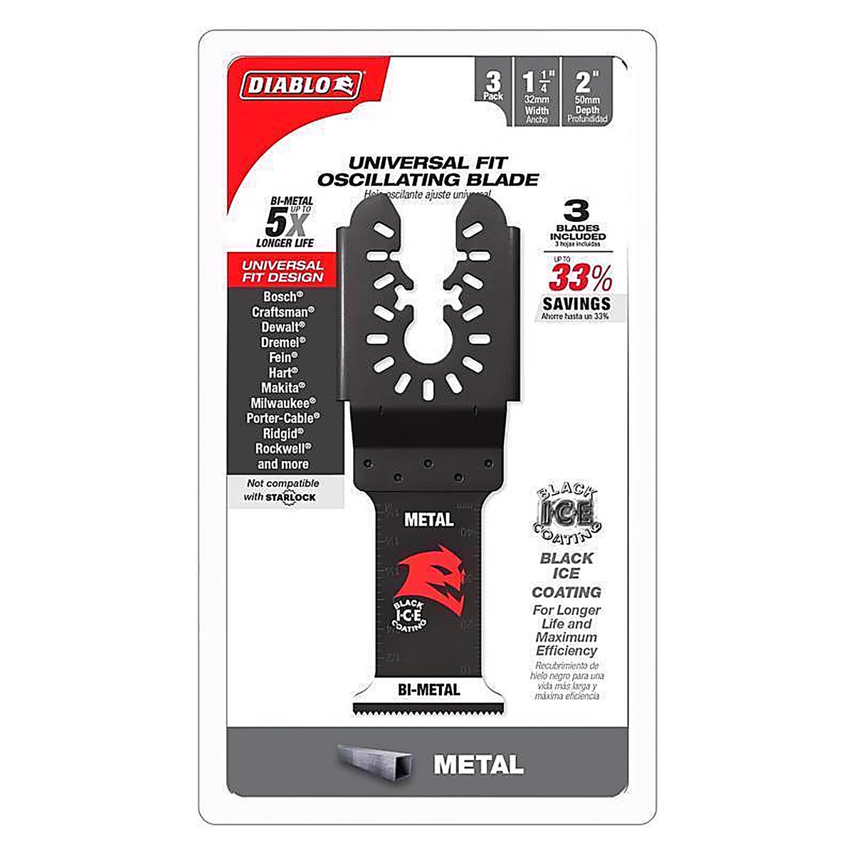 Diablo - DOU125BF3 - 1-1/4 in. X 1-1/4 in. W Bi-Metal Oscillating Blade Metal 3 pk