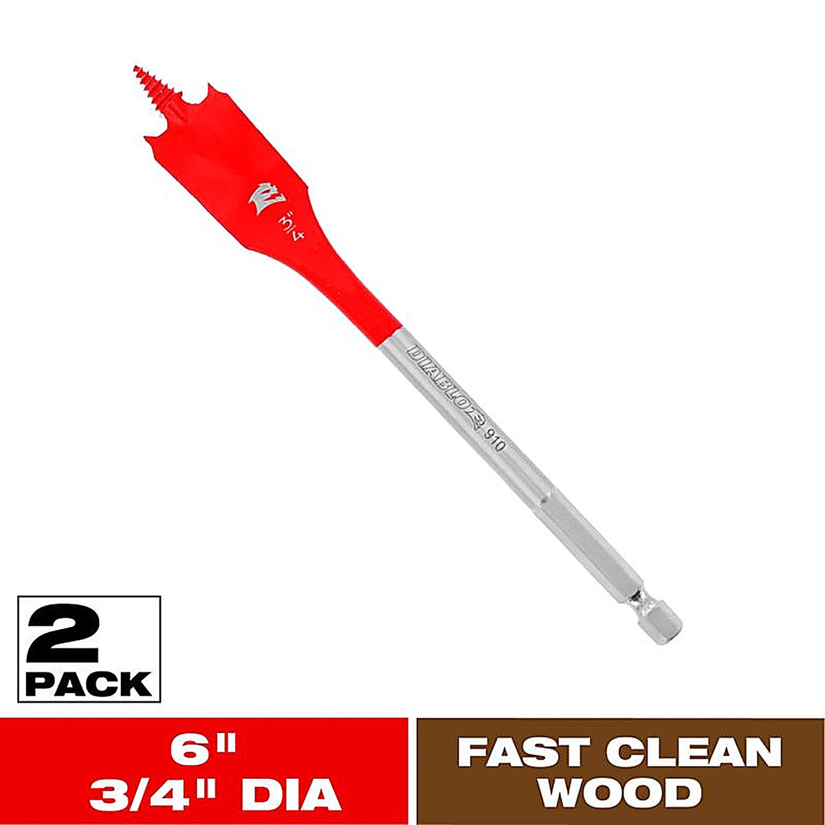 Diablo - DSP2090-P2 - 3/4 in. X 6 in. L High Speed Steel Clean Wood Spade Bit Hex Shank 2 pk