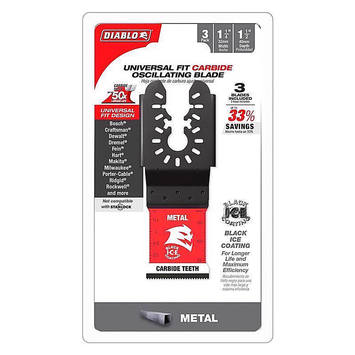 Diablo - DOU125CF3 - 1-1/4 in. X 1-1/4 in. W Carbide Oscillating Blade Metal 3 pk