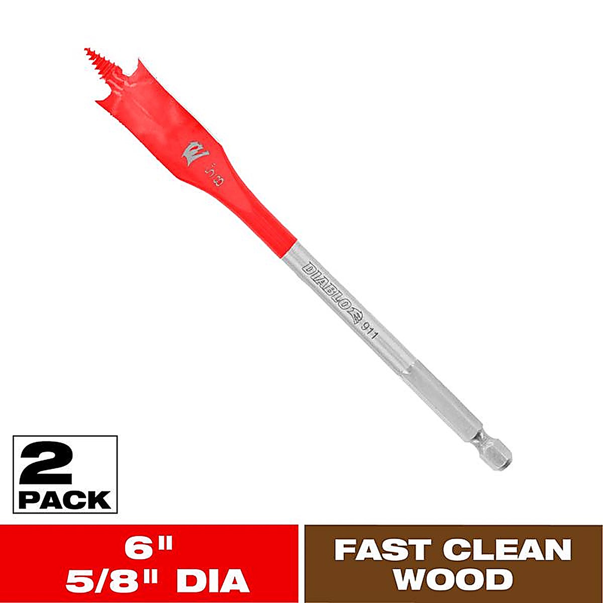 Diablo - DSP2070-P2 - 5/8 in. X 6 in. L High Speed Steel Clean Wood Spade Bit Hex Shank 2 pk