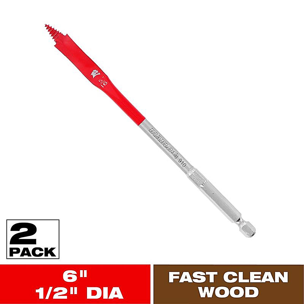 Diablo - DSP2050-P2 - 1/2 in. X 6 in. L High Speed Steel Clean Wood Spade Bit Hex Shank 2 pk