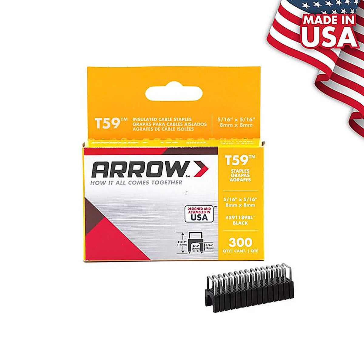 Arrow Fastener - 591188BL - T59 5/16 in. W x 1/4 in. L Black 18 Ga. Insulated Staples - 300/Pack