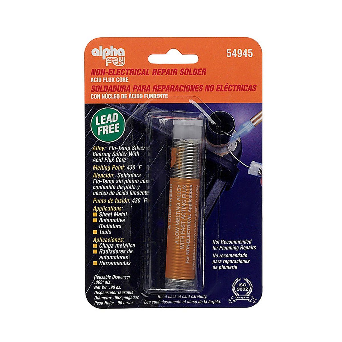 Alpha Fry - 54945 - 0.9 oz Lead-Free Flux Core Solder 0.062 in. D Silver-Bearing Alloy 1 pc