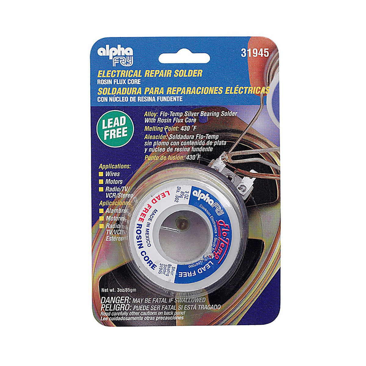 Alpha Fry - 31945 - 3 oz Lead-Free Rosin Core Solder Wire 0.062 in. D Tin/Copper/Silver 1 pc
