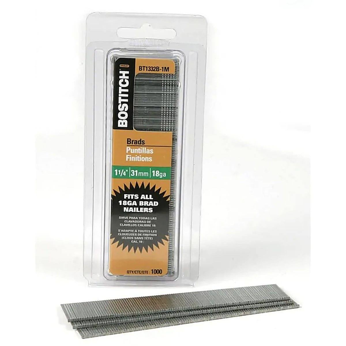 Bostitch - BT1332B-1M - 1-1/4 in. 18 Ga. Straight Strip Brad Nails - 1000/Pack