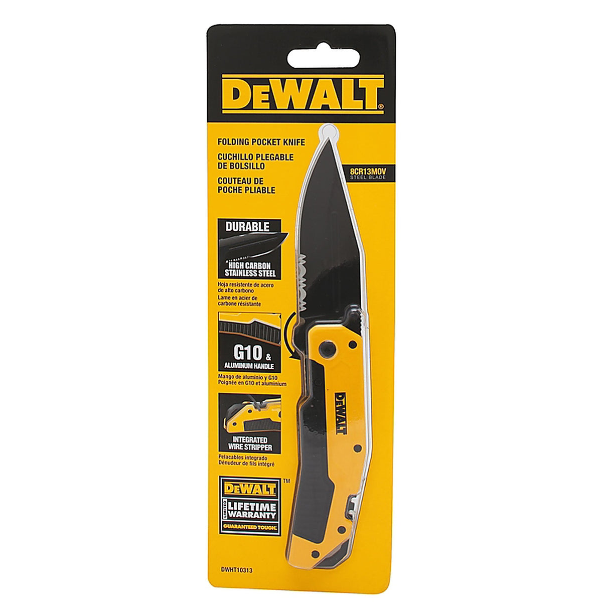 DeWalt - DWHT10313 - Black/Yellow 8CR13MOV Steel 8 in. Premium Pocket Knife