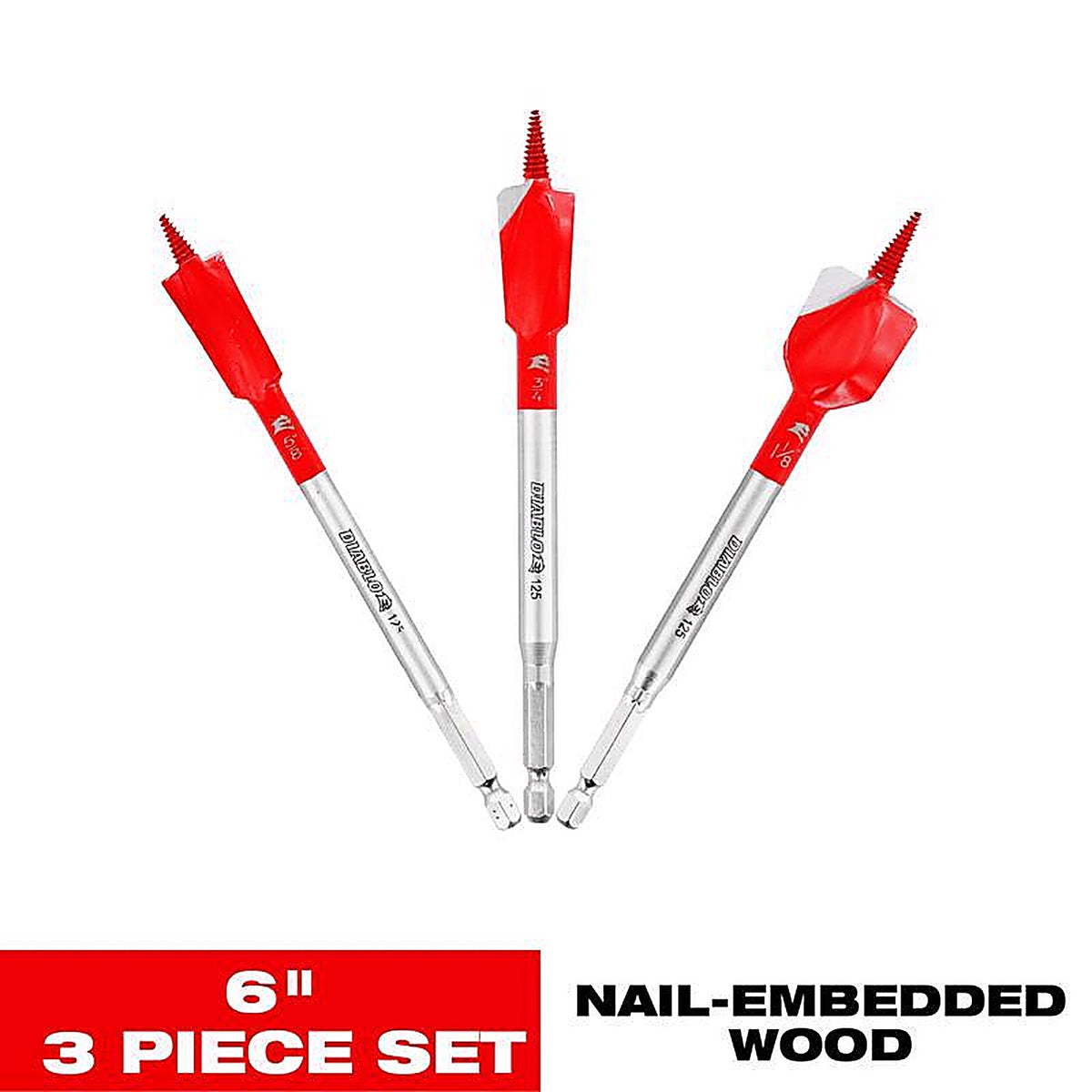 Diablo - DSPD4910-S3 - 6 in. L High Carbon Steel Nail-Embedded Wood Spade Bit Set Hex Shank 3 pc