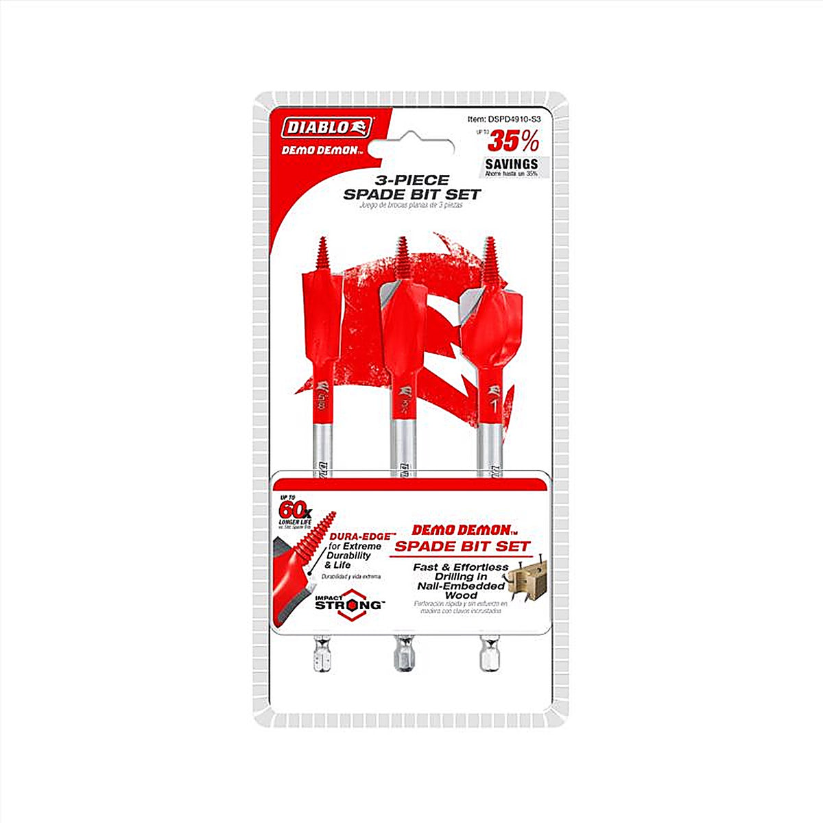 Diablo - DSPD4910-S3 - 6 in. L High Carbon Steel Nail-Embedded Wood Spade Bit Set Hex Shank 3 pc