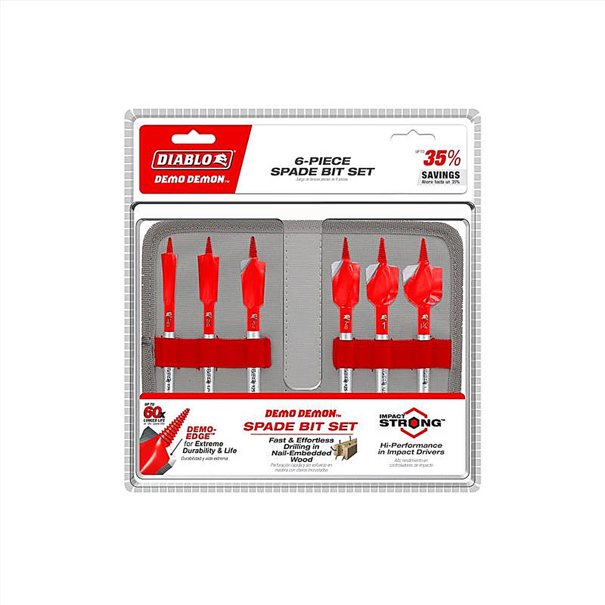 Diablo - DSPD4920-S6 - 6 in. L High Carbon Steel Nail-Embedded Wood Spade Bit Set Hex Shank 6 pc
