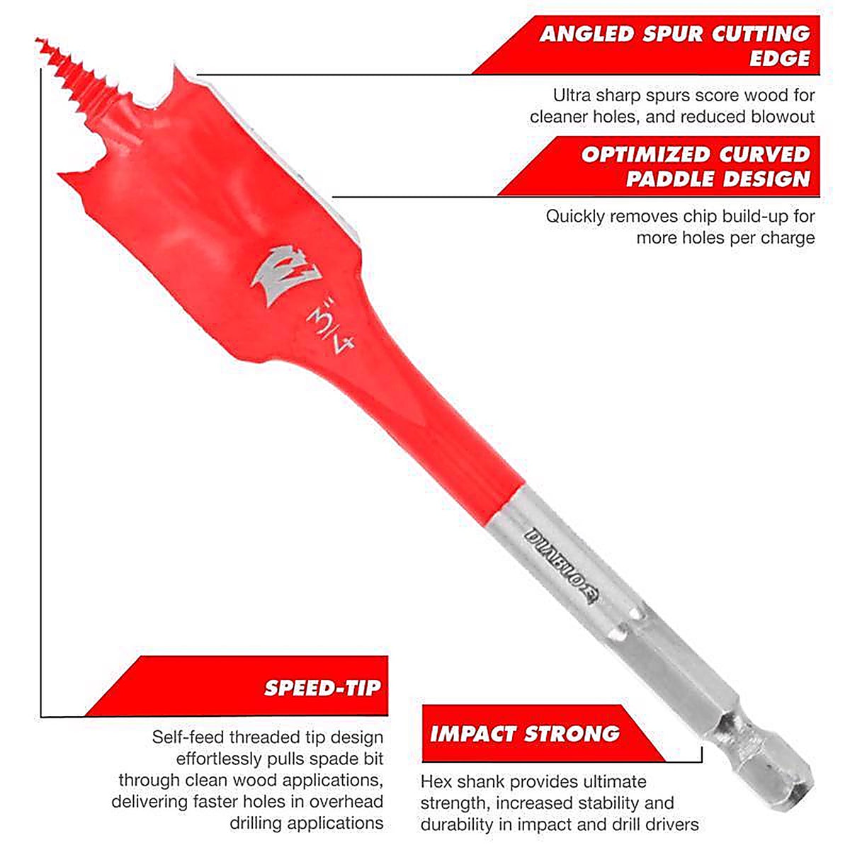 Diablo - DSPD4920-S6 - 6 in. L High Carbon Steel Nail-Embedded Wood Spade Bit Set Hex Shank 6 pc