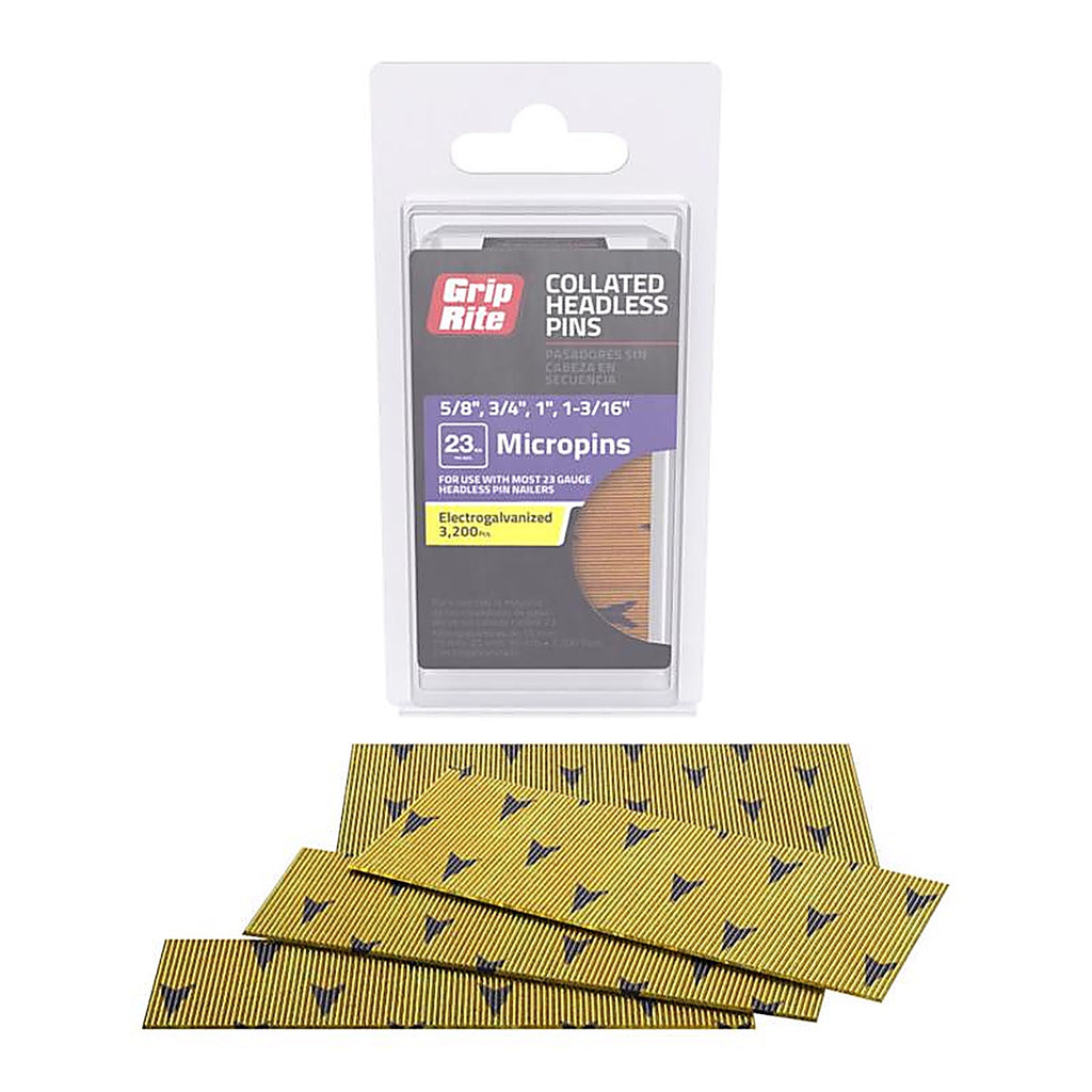 Grip-Rite - GRMIXPIN - Assorted in. 23 Ga. Straight Strip Electro Galvanized Micro Pin Variety Pack 3200 pk