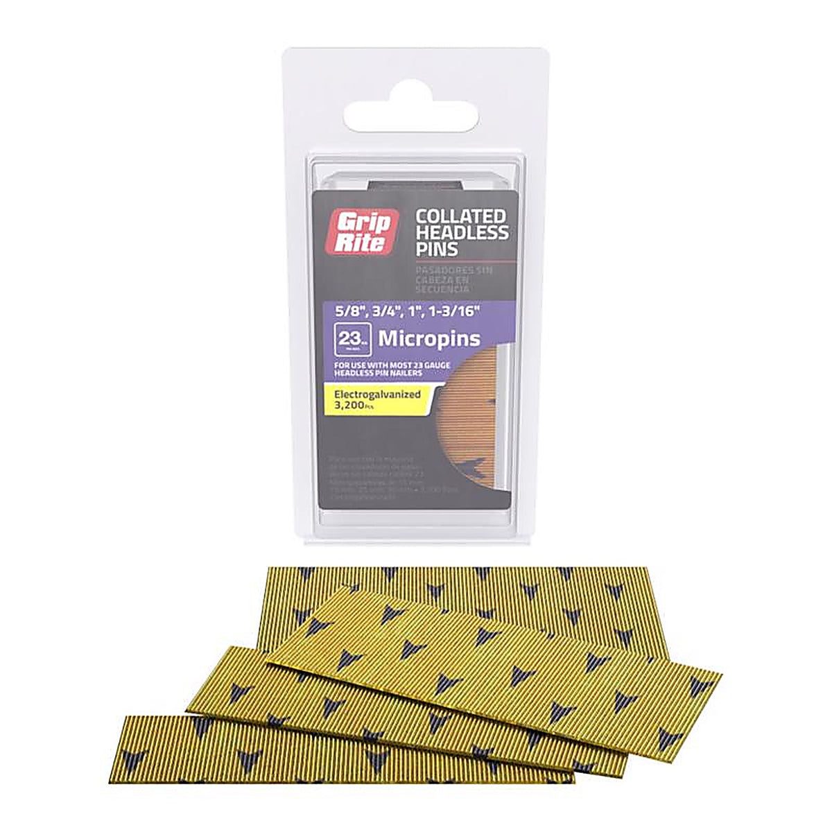 Grip-Rite - GRMIXPIN - Assorted in. 23 Ga. Straight Strip Electro Galvanized Micro Pin Variety Pack 3200 pk