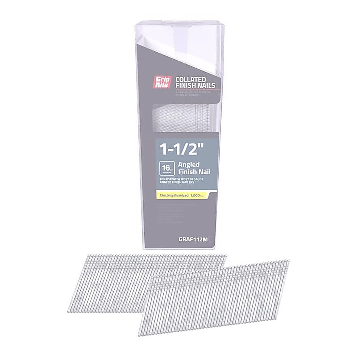 Grip-Rite - GRAF112M - 1-1/2 in. L X 16 Ga. Angled Strip Electro Galvanized Finish Nails 20 deg 1000 pk