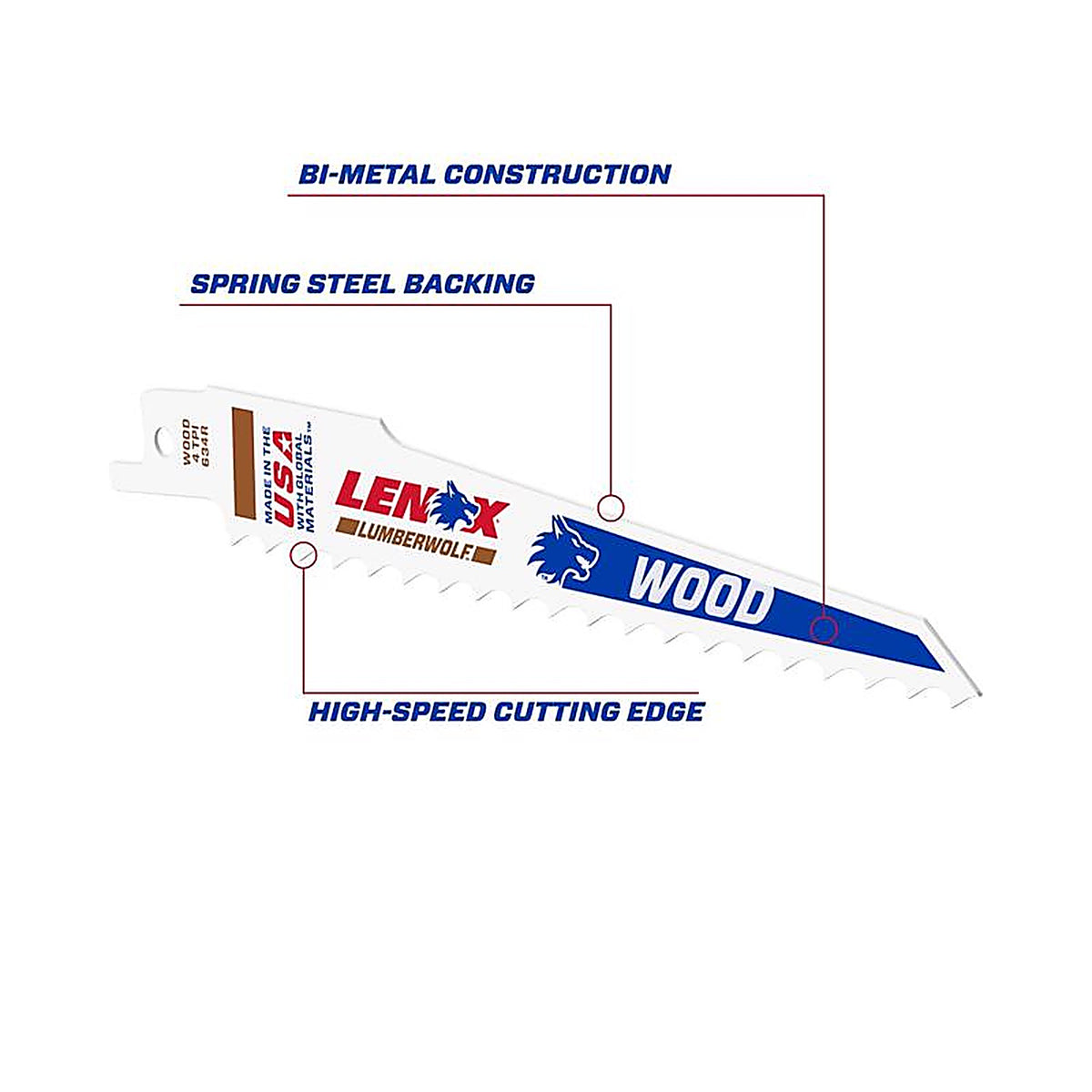 Lenox - 20575634R - LUMBERWOLF 6 in. Bi-Metal Reciprocating Saw Blade 4 TPI 5 pk