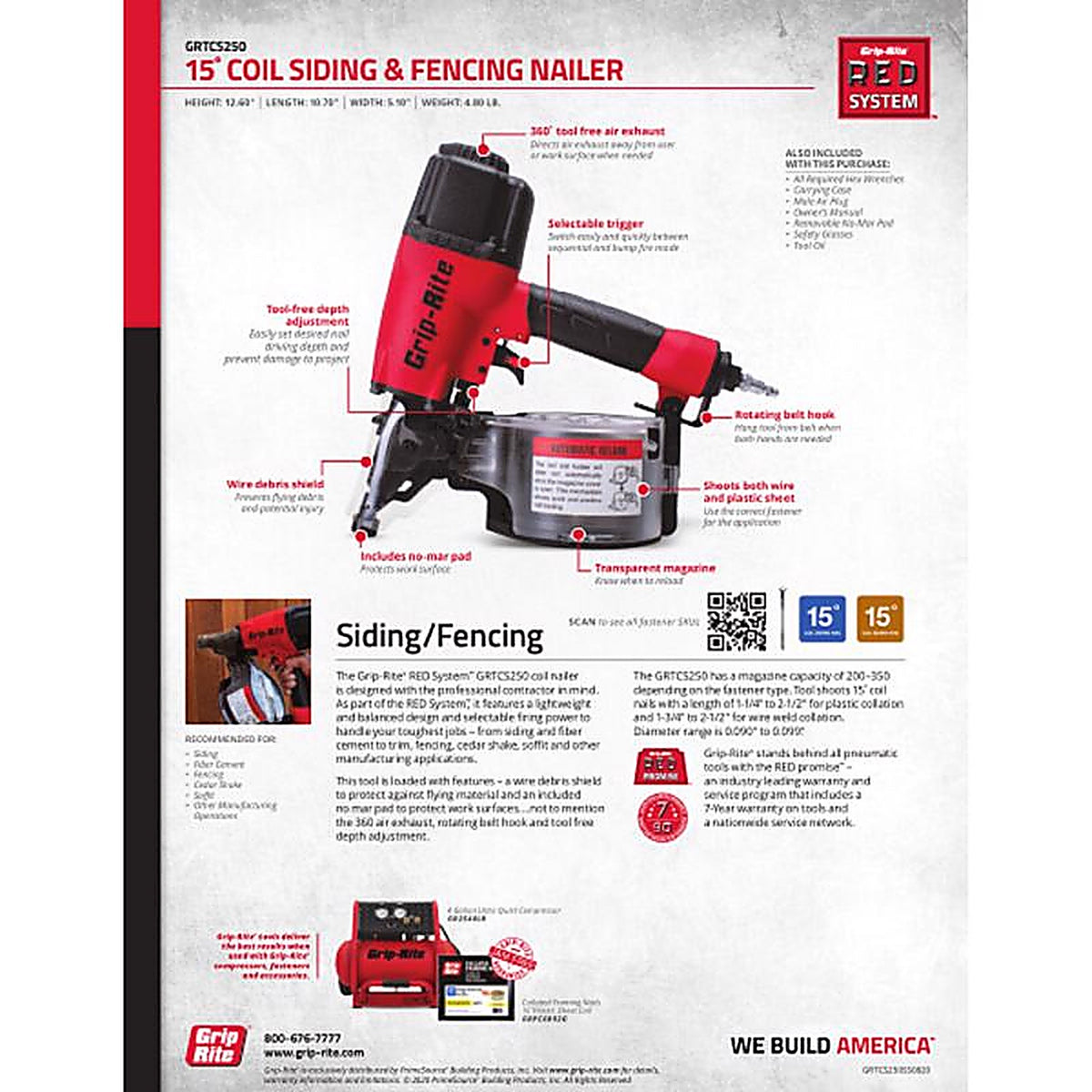 Grip-Rite - GRTCS250 - 15 deg Coil Siding Nailer