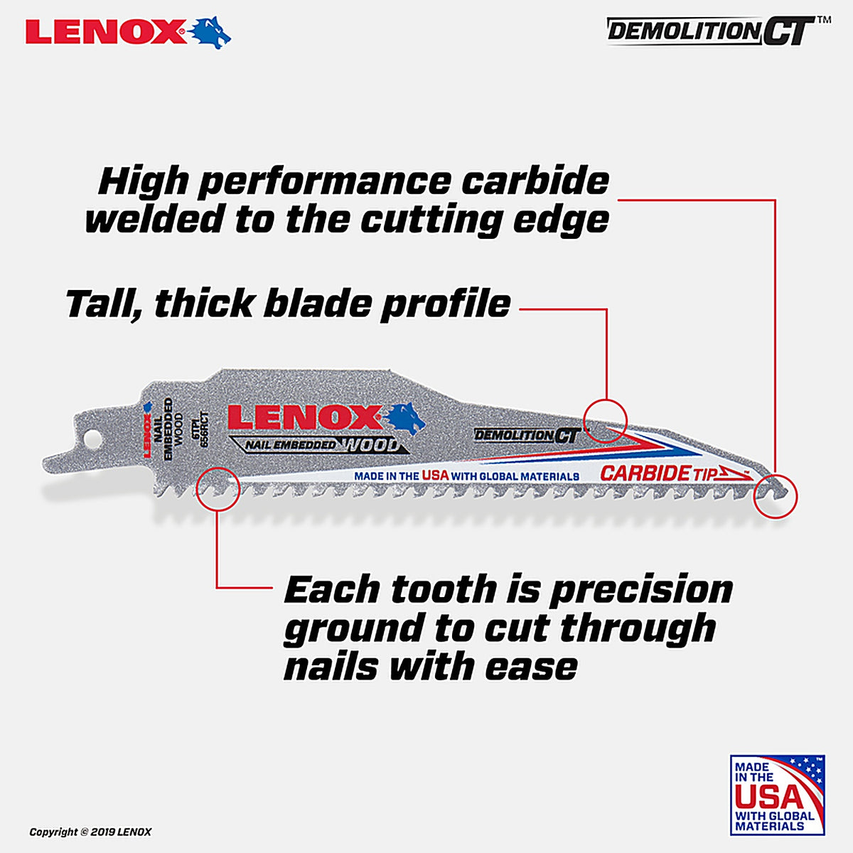 Lenox - 1832118 - Demolition CT 6 in. Carbide Tipped Reciprocating Saw Blade 6 TPI 1 pc