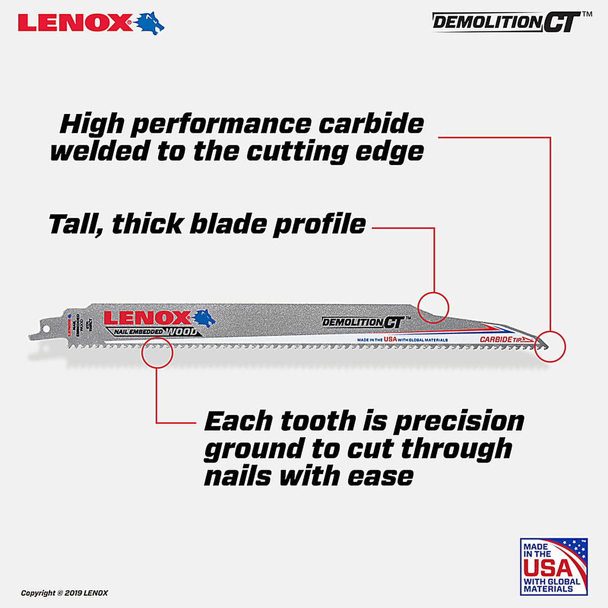 Lenox - 1832146 - Demolition CT 12 in. Carbide Tipped Reciprocating Saw Blade 6 TPI 1 pc