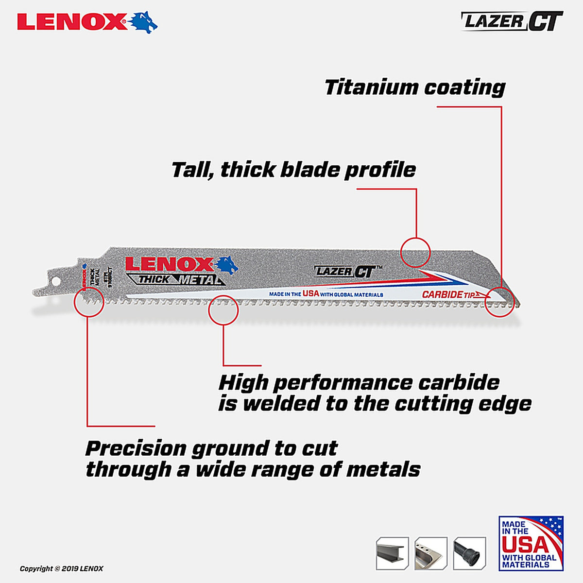 Lenox - 2014224 - Lazer CT 9 in. Carbide Tipped Reciprocating Saw Blade 8 TPI 1 pc