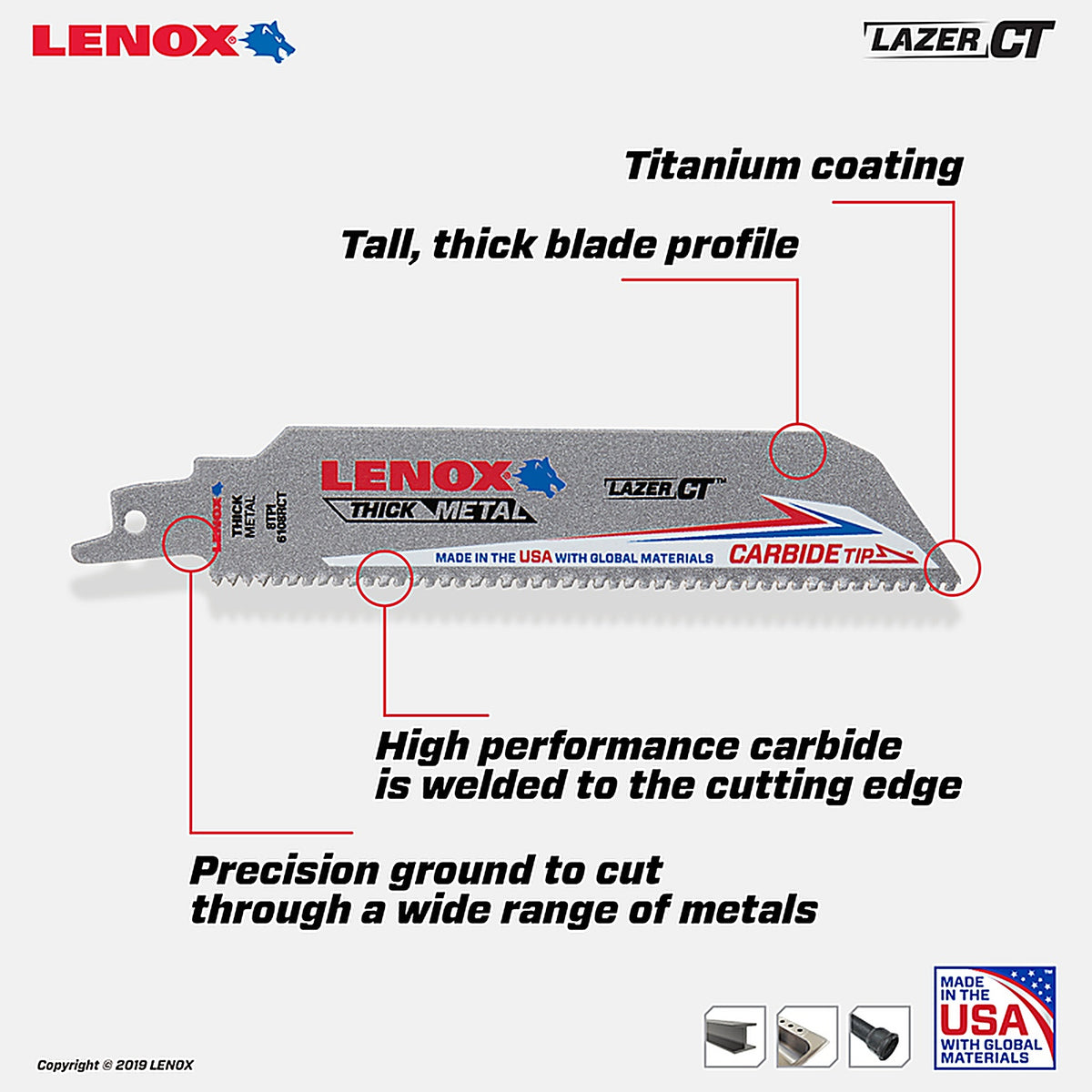 Lenox - 2014220 - Lazer CT 6 in. Carbide Tipped Reciprocating Saw Blade 8 TPI 1 pc