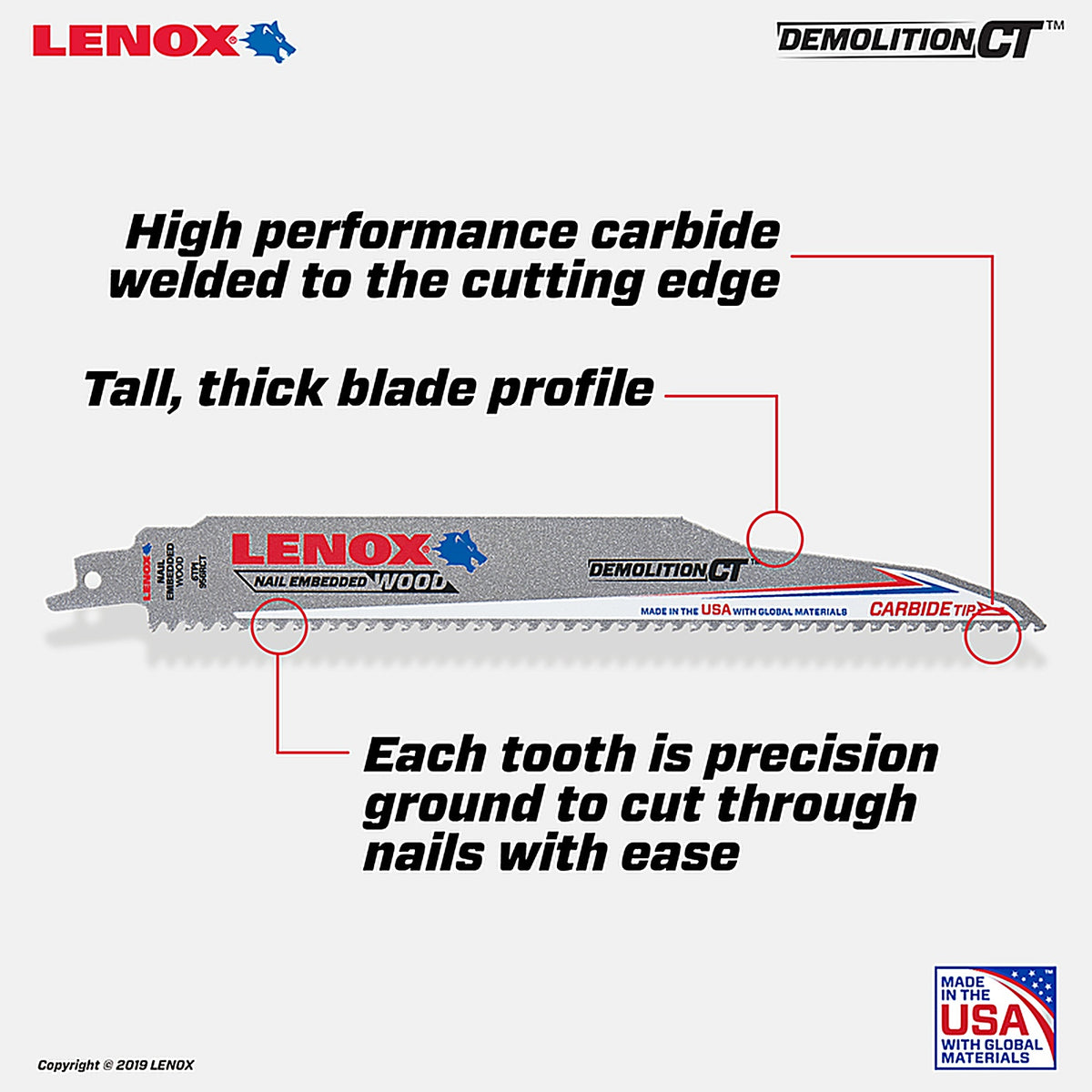 Lenox - 1832143 - Demolition CT 9 in. Carbide Tipped Reciprocating Saw Blade 6 TPI 1 pc