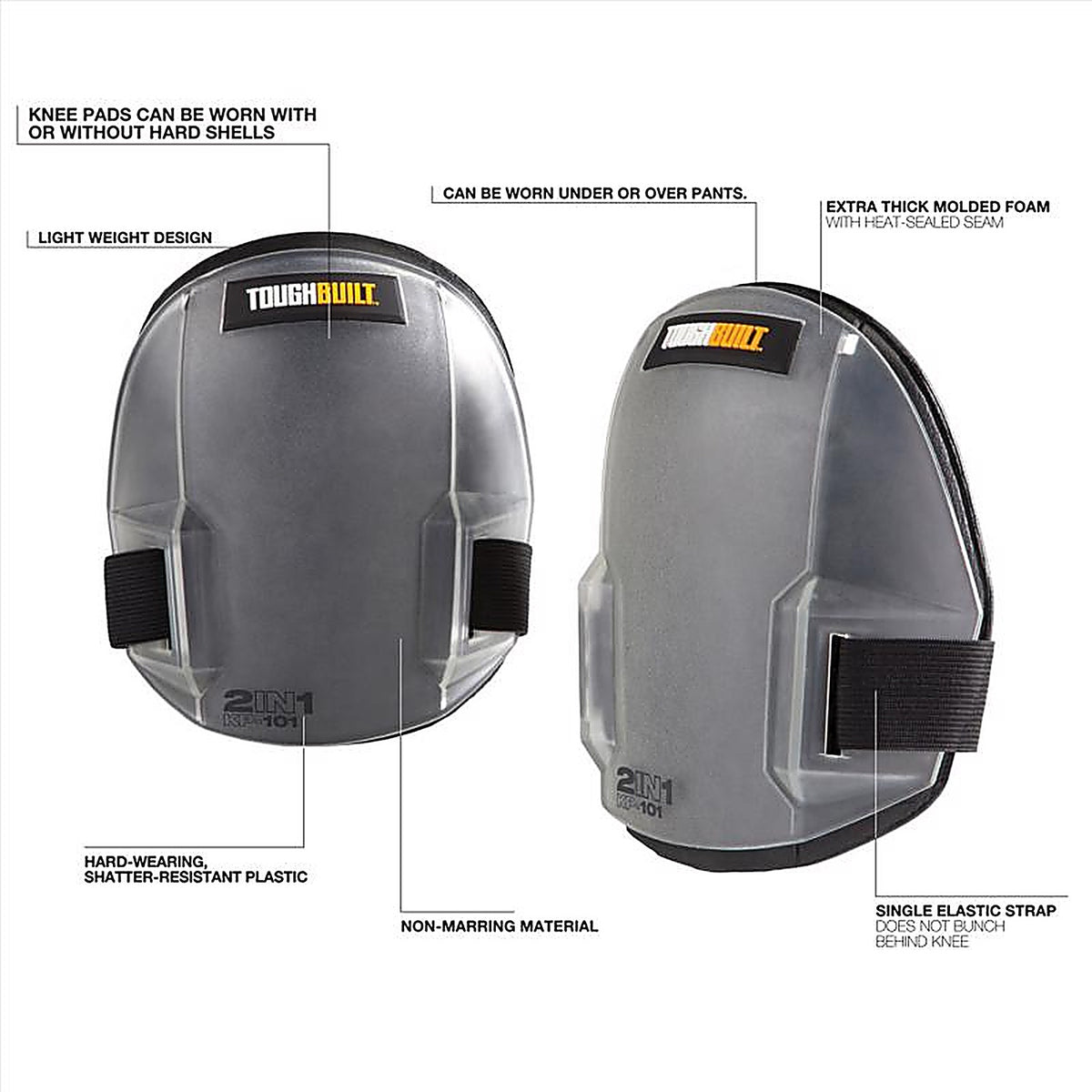 ToughBuilt - TB-KP-101-2BES - 7.48 in. L X 5.91 in. W Plastic 2-in-1 Knee Pads Gray One Size Fits All