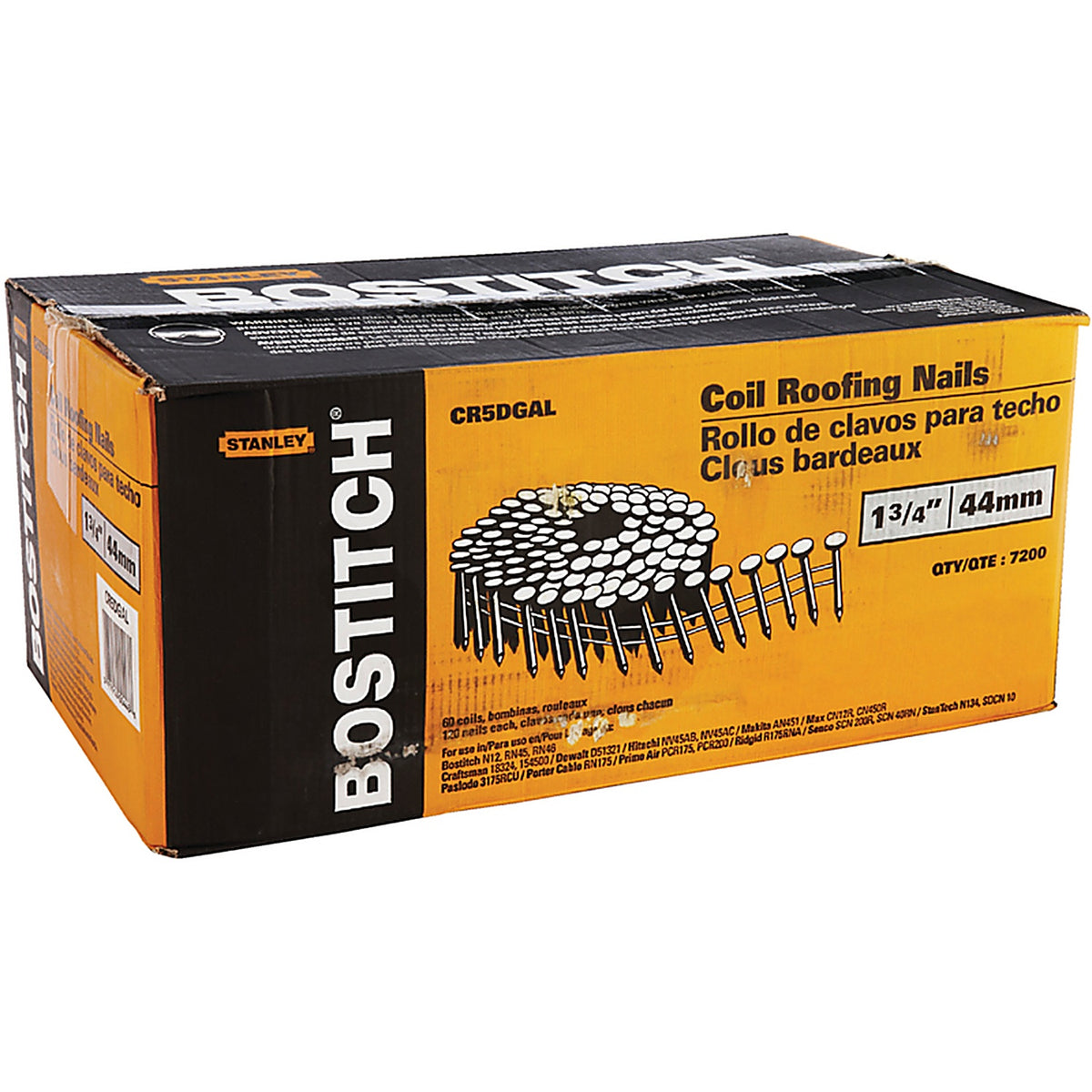 Bostitch - CR5DGAL - 1-3/4 in. L X 14 Ga. Angled Coil Galvanized Roofing Nails 15 deg 7200 pk